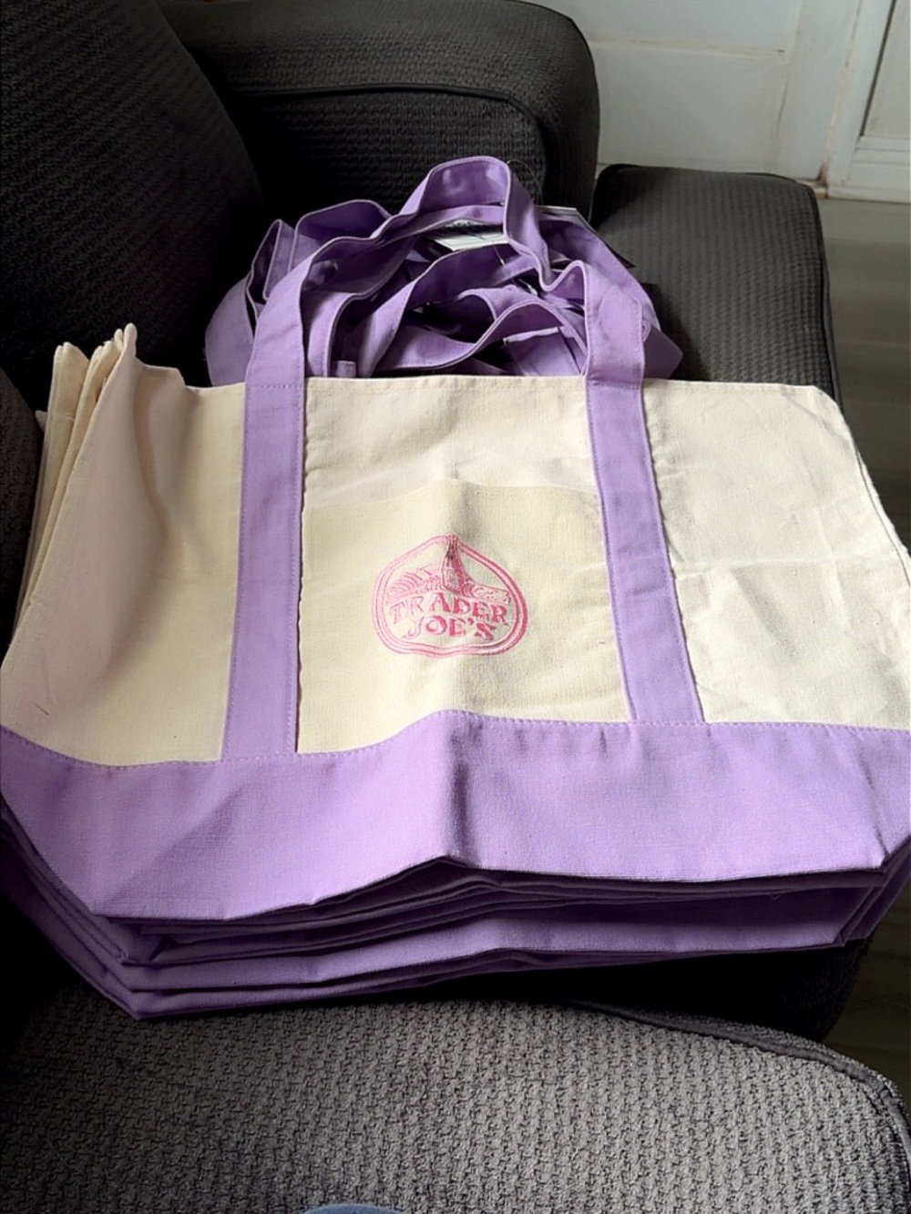 Trader Joe's Cream Tote with Lavender Trim